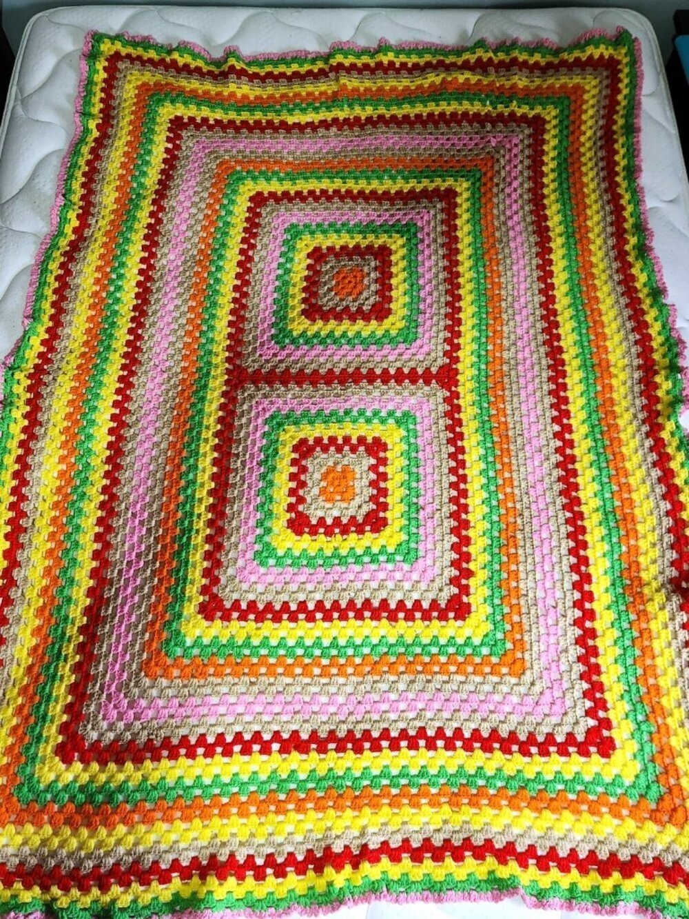 Handmade Crochet Afghan Boho Throw Blanket Colourful Granny Stripe 69” x 45”